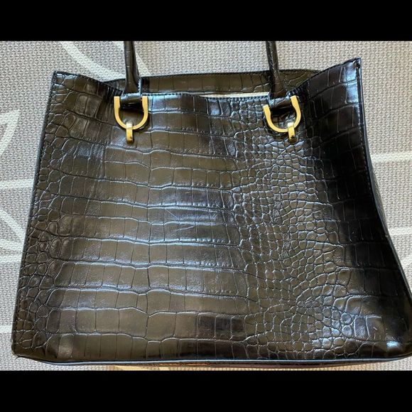 London Fog Faux Snakeskin Large Bag Brown - Picture 6 of 6